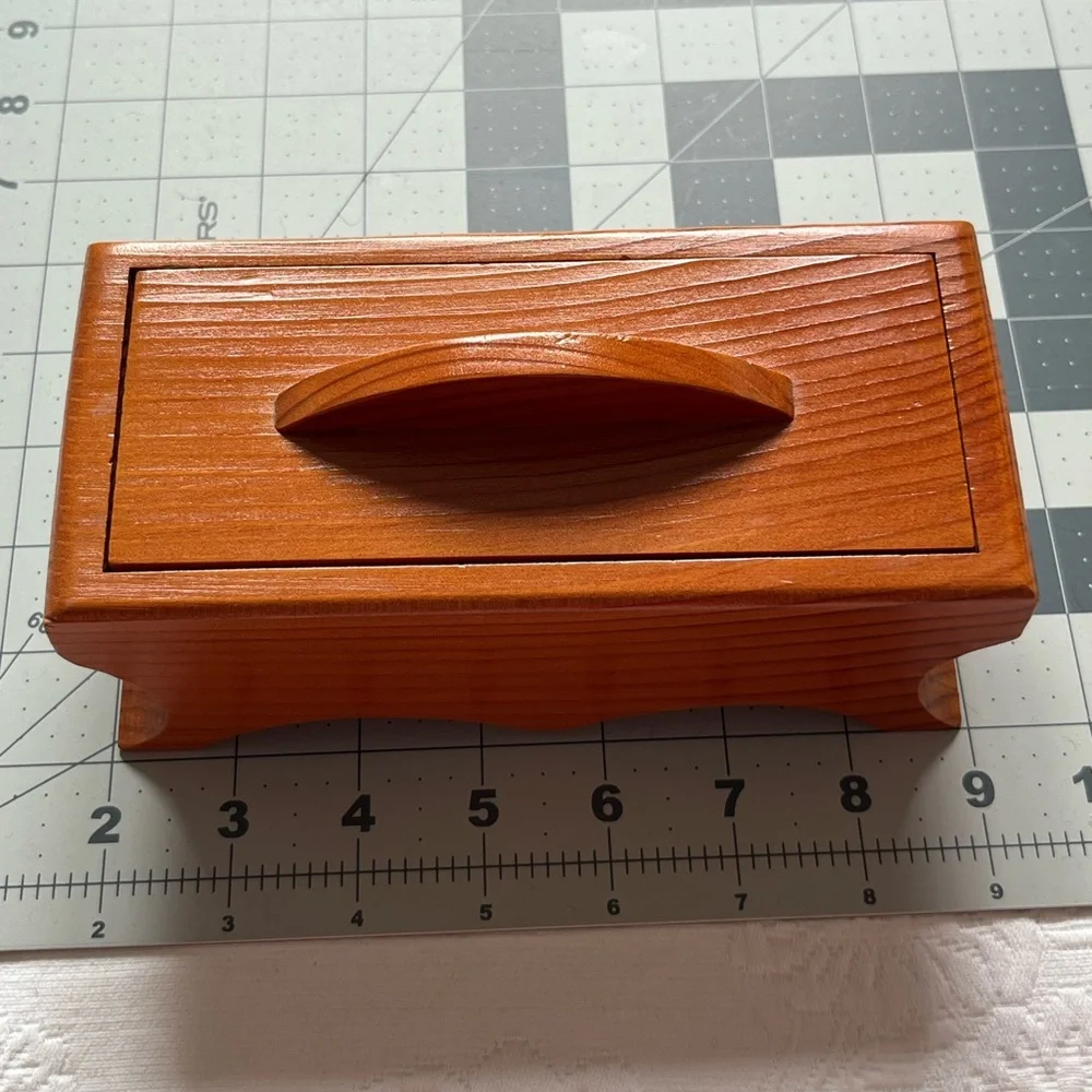 Vintage Wooden Trinket Box With Lid Signed Jewelry Small Keepsakes